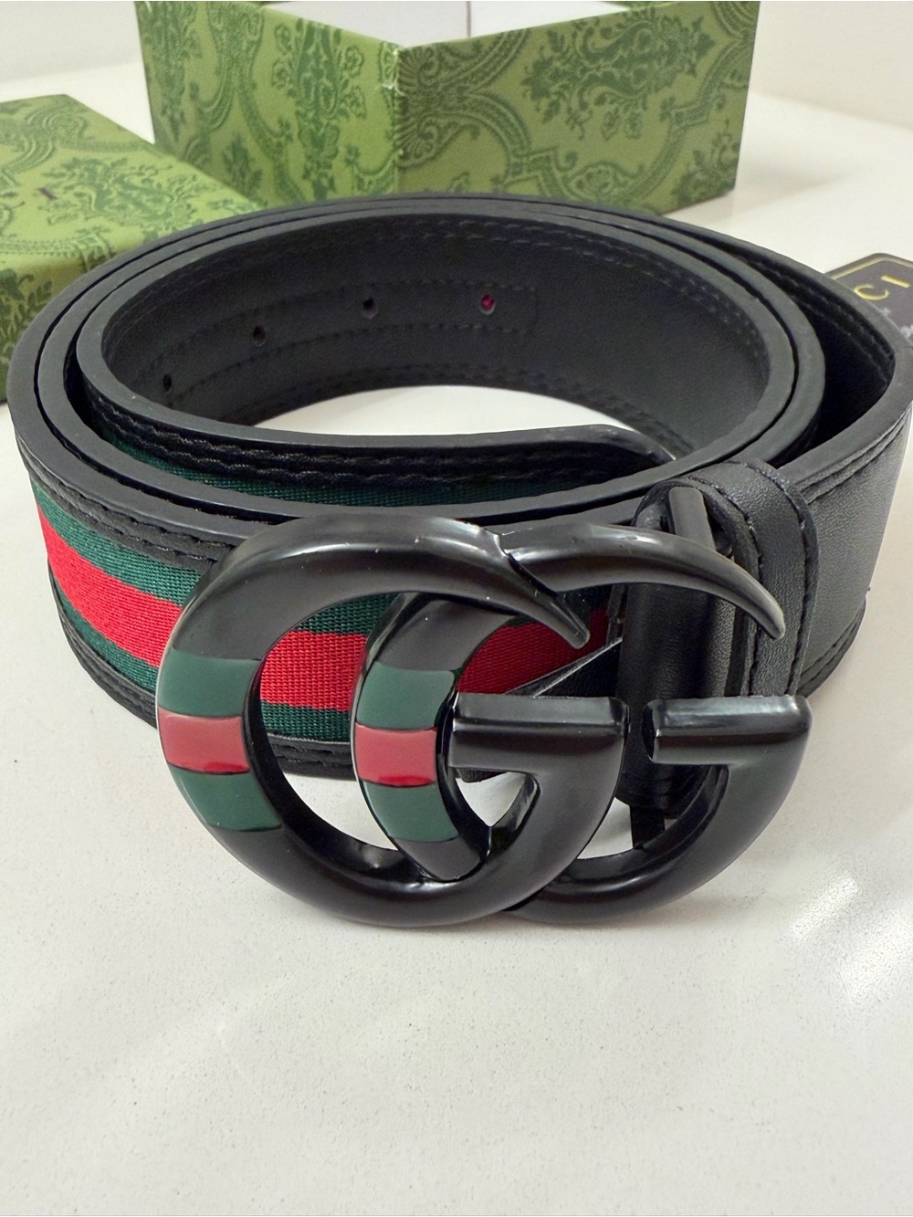 Gucci Interlocking G Web Belt – Black GG Buckle